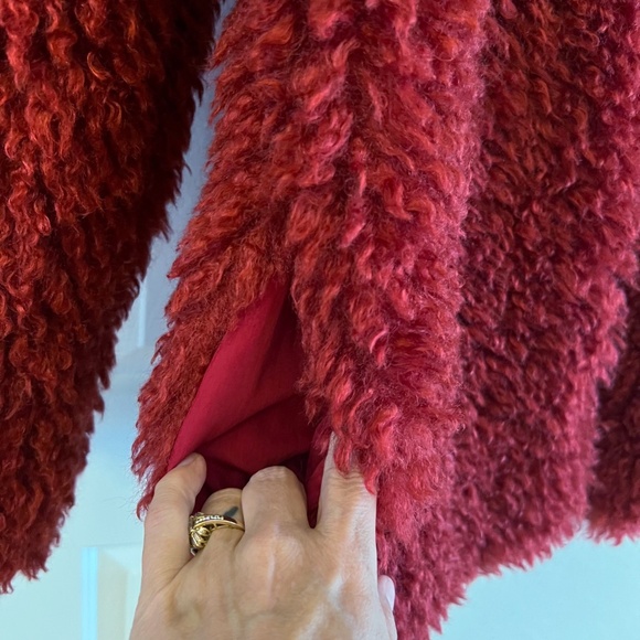 Revolve | Endless Rose | Deep Red Shaggy Faux Fur Coat | S - Picture 8 of 9